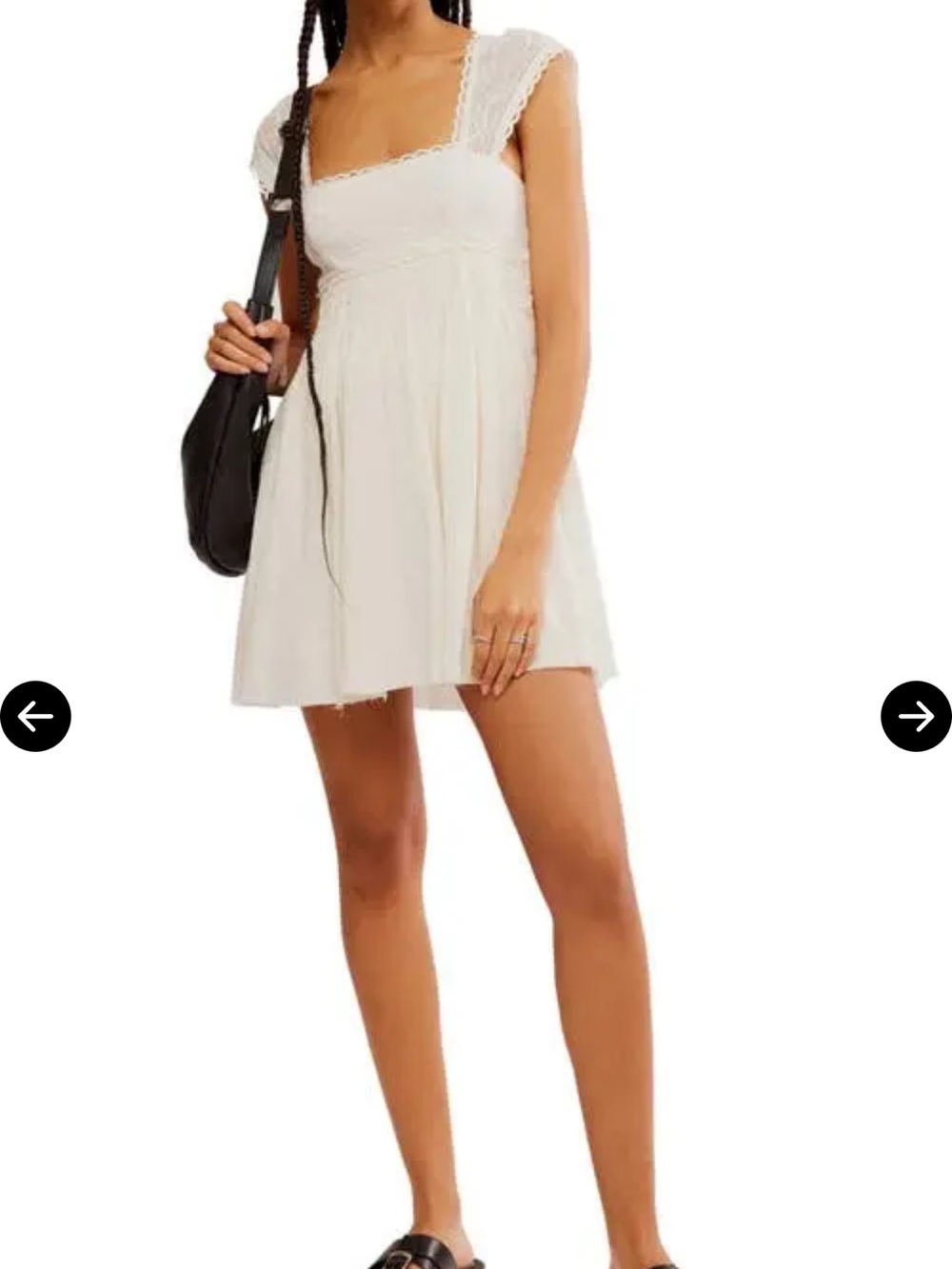 Free People Lace-Trim Square Neck Mini Dress in Off-White